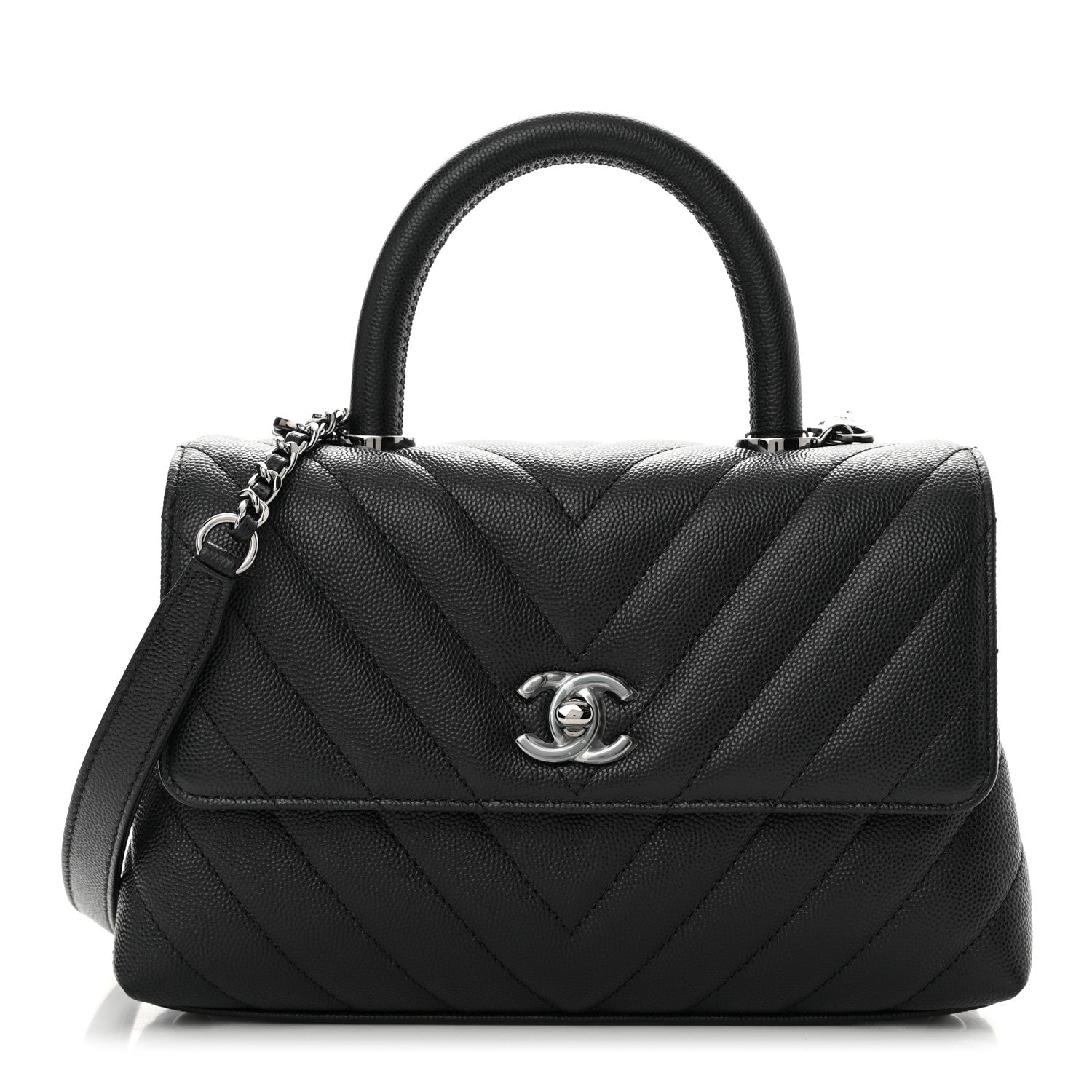 Chanel Caviar Chevron Quilted Mini Coco Handle Flap Black 1 of 11