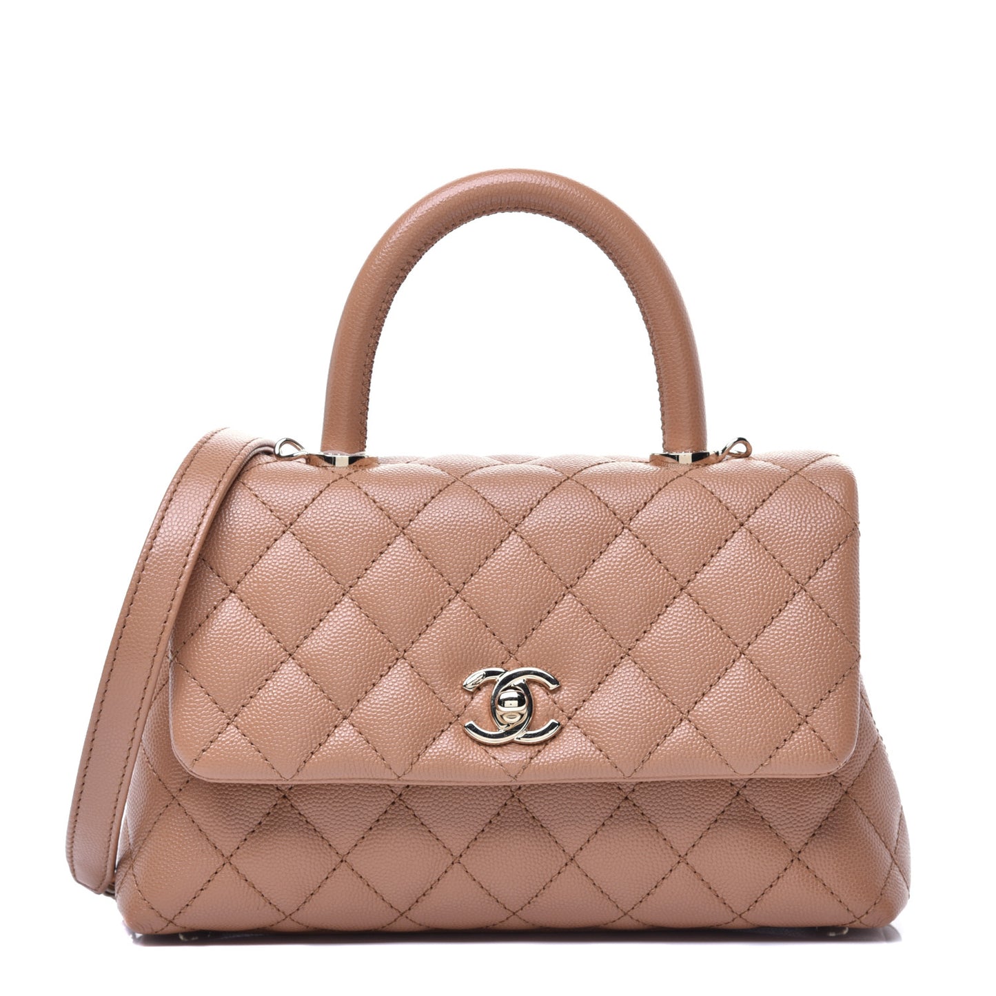 Caviar Quilted Mini Coco Handle Flap Brown
