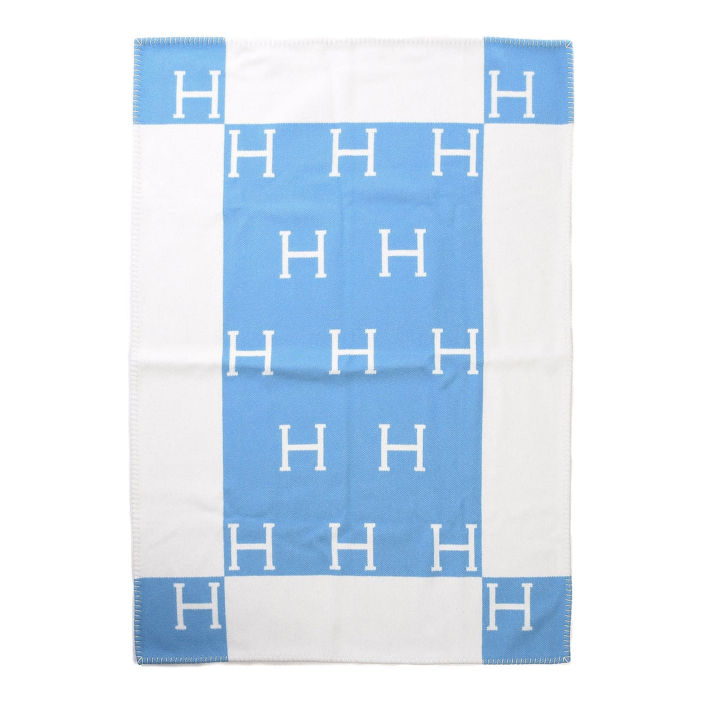 Wool Cashmere Avalon Baby Blanket Bleu Genievre White