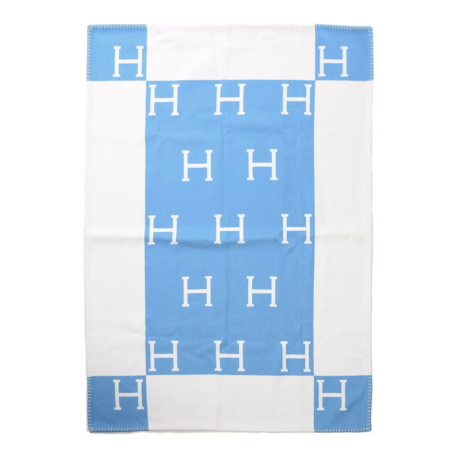 Hermes Wool Cashmere Avalon Baby Blanket Bleu Genievre White 2 of 4