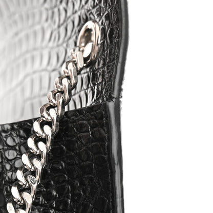Saint Laurent Calfskin Crocodile Embossed Small Classic Monogram Kate Tassel Satchel Black 13 of 16