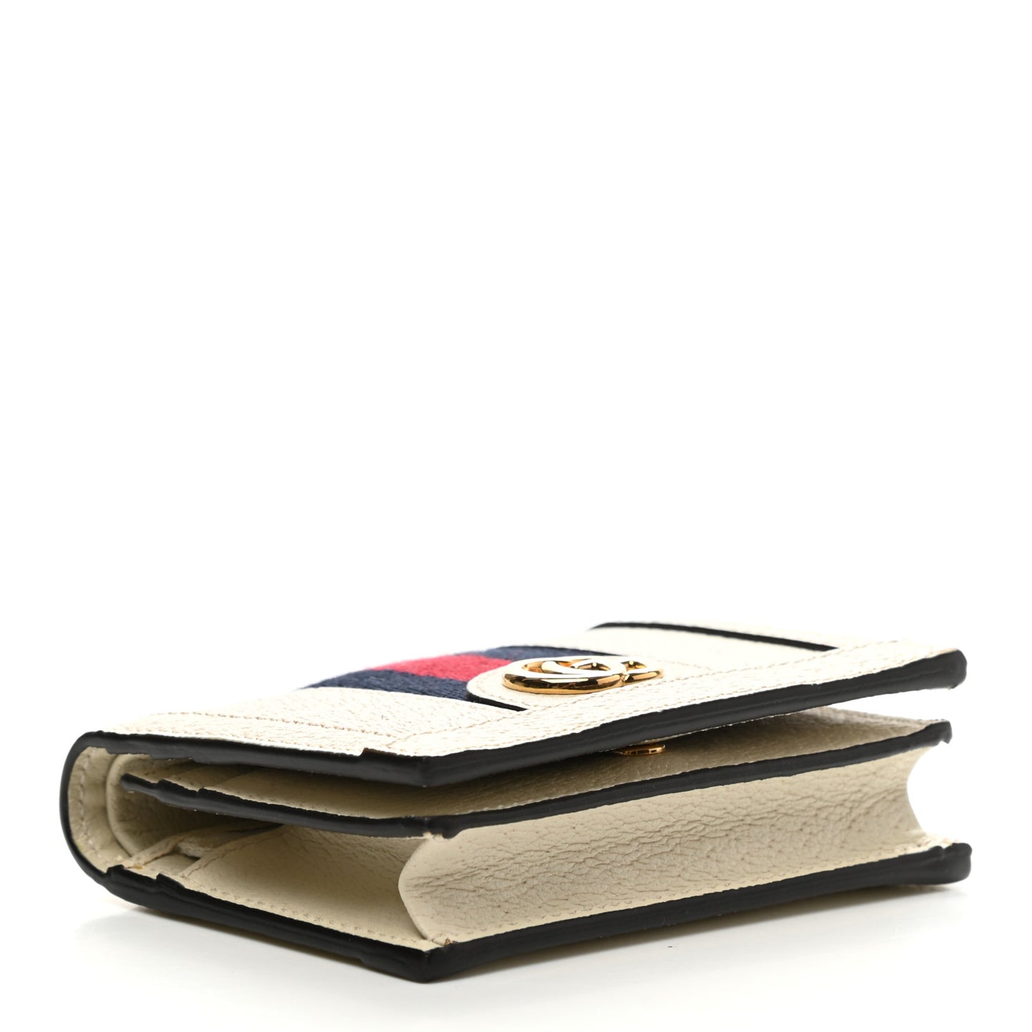 Textured Calfskin Web Ophidia Card Case Mystic White