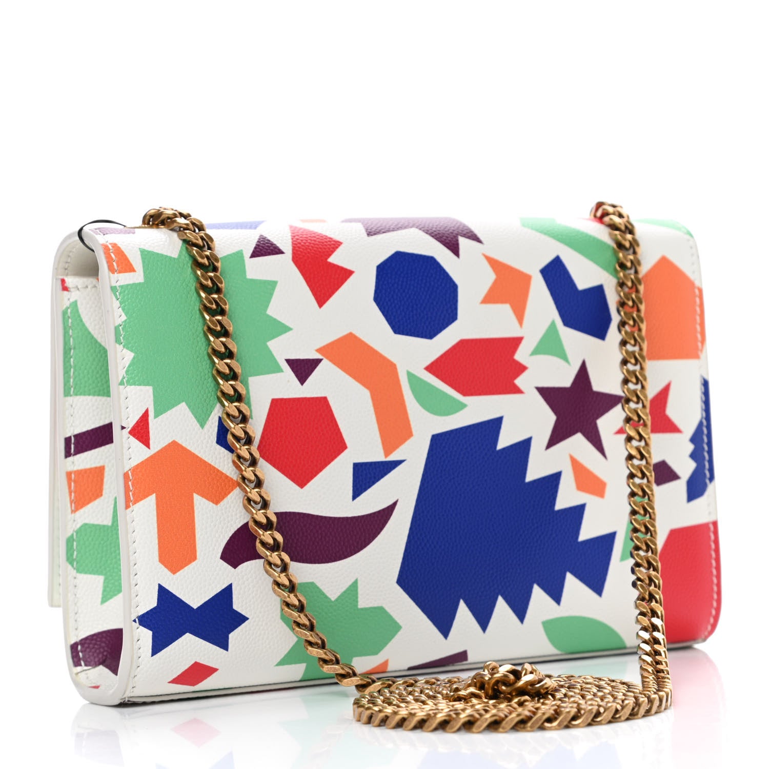 Saint Laurent Grain De Poudre Small Classic Monogram Shapes Print Kate Satchel White 2 of 4