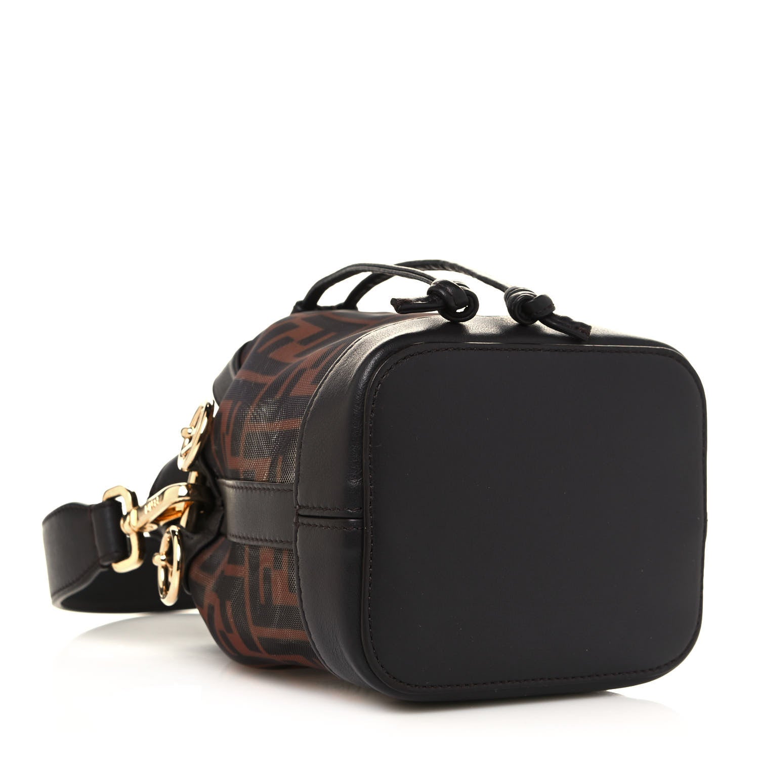 Fendi Mesh Vitello Grace F is Fendi FF 1974 Mini Mon Tresor Bucket Bag Marrone Black Ebano 4 of 10