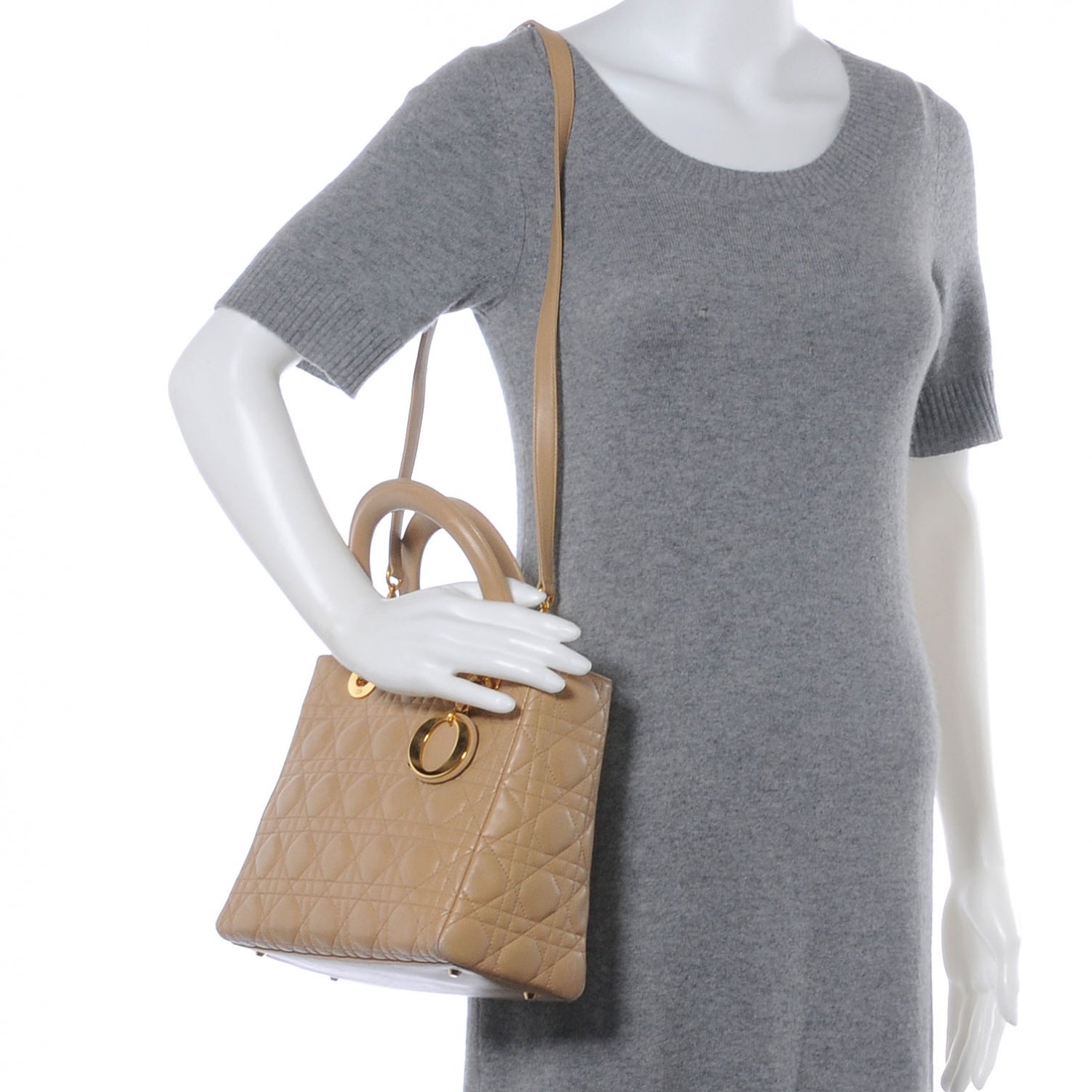 Christian Dior Lambskin Cannage Medium Lady Dior Beige 2 of 8