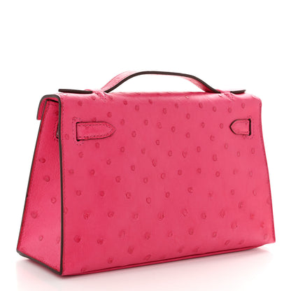 Hermes Ostrich Kelly Pochette Clutch Rose Tyrien 3 of 13