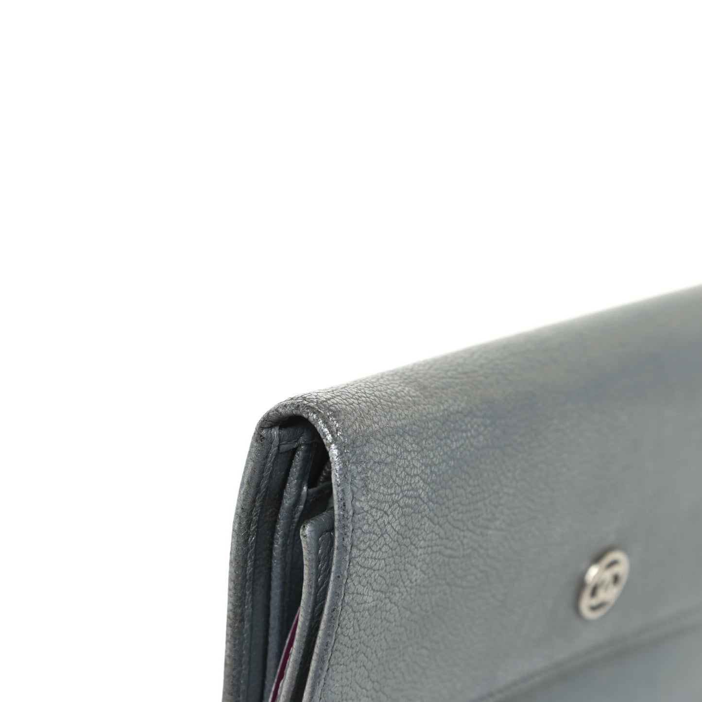 Metallic Goatskin Large Flap Wallet Silver