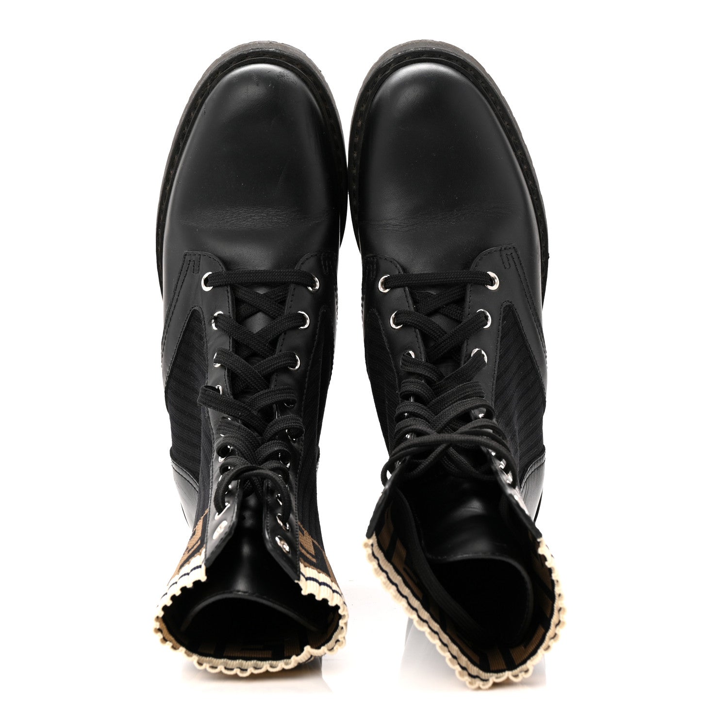Fendi Calfskin Stretch Fabric Rockoko Biker Boots 38 Tobacco Black Marino 5 of 8