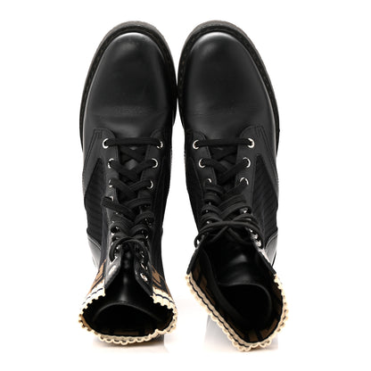 Fendi Calfskin Stretch Fabric Rockoko Biker Boots 38 Tobacco Black Marino 5 of 8