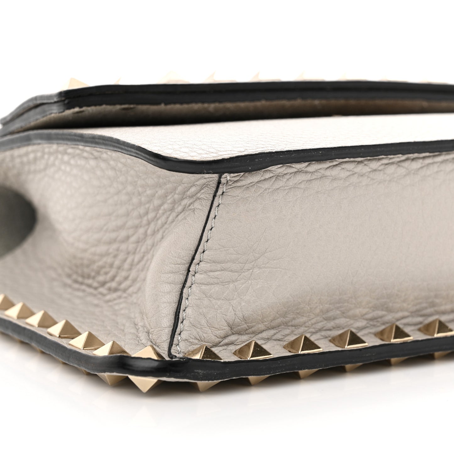 Pebbled Calfskin Rockstud Side Slip Crossbody Pastel Grey