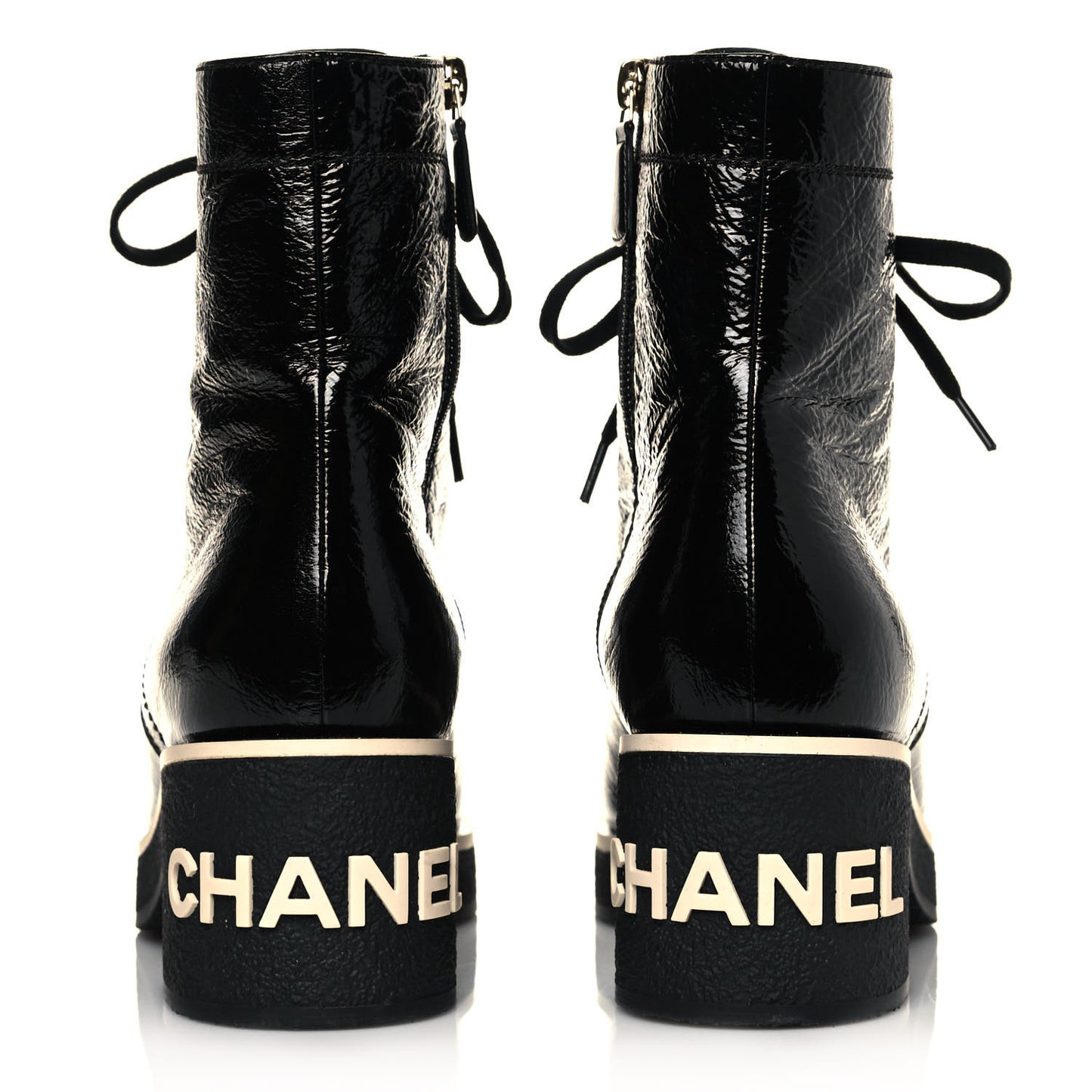 Shiny Crumpled Lambskin Lace Up Combat Boots 39.5 Black