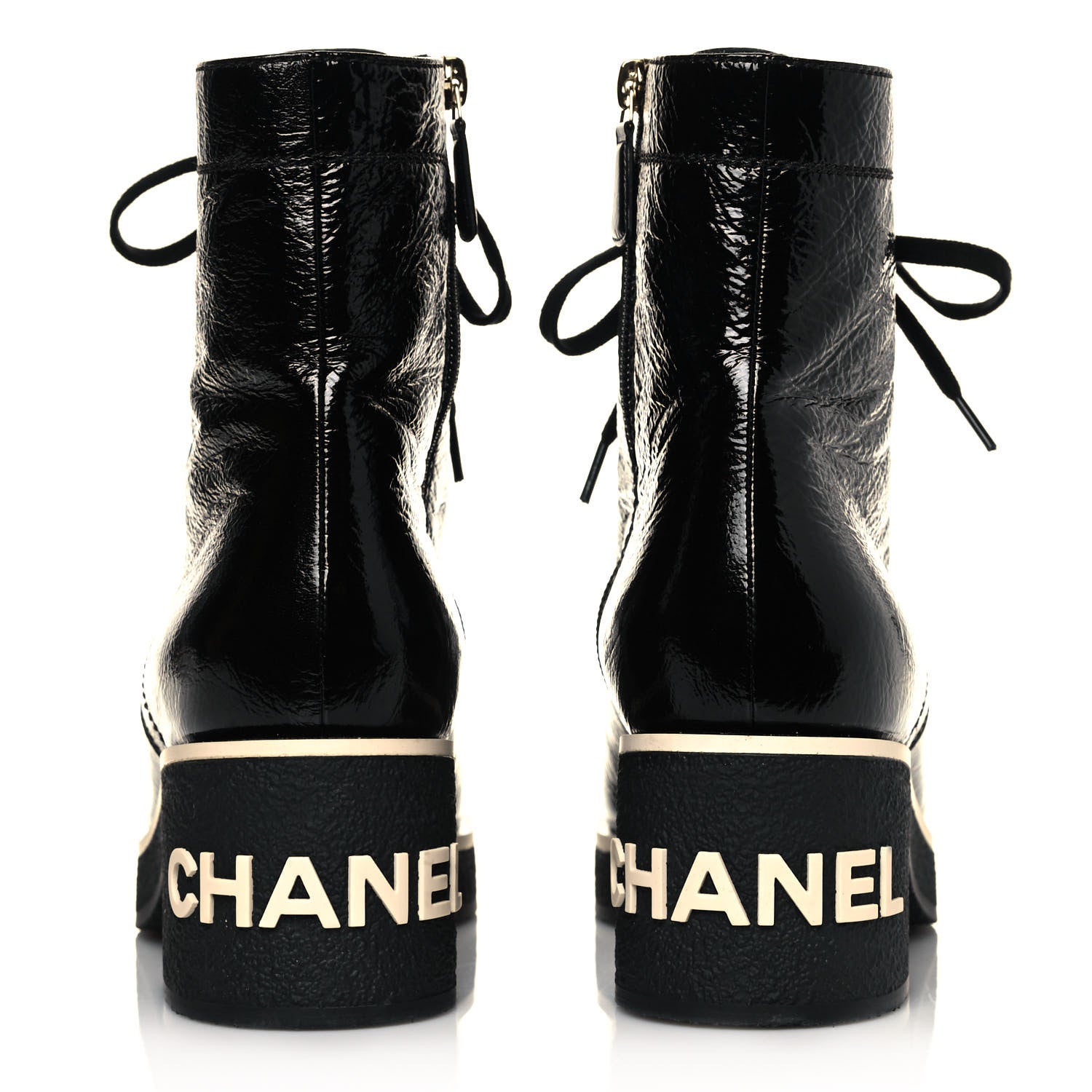 Chanel Shiny Crumpled Lambskin Lace Up Combat Boots 39.5 Black 5 of 8