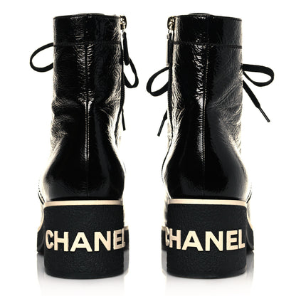 Chanel Shiny Crumpled Lambskin Lace Up Combat Boots 39.5 Black 5 of 8