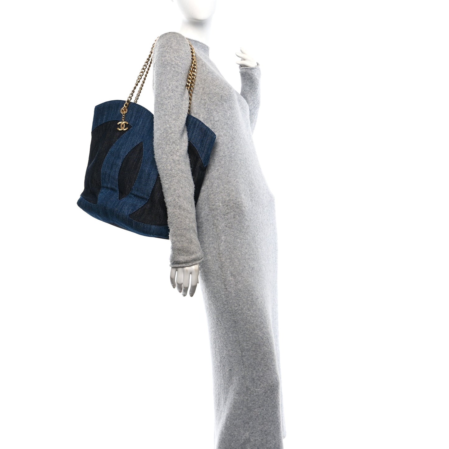 Denim Large Two Tone CC Shopping Blue