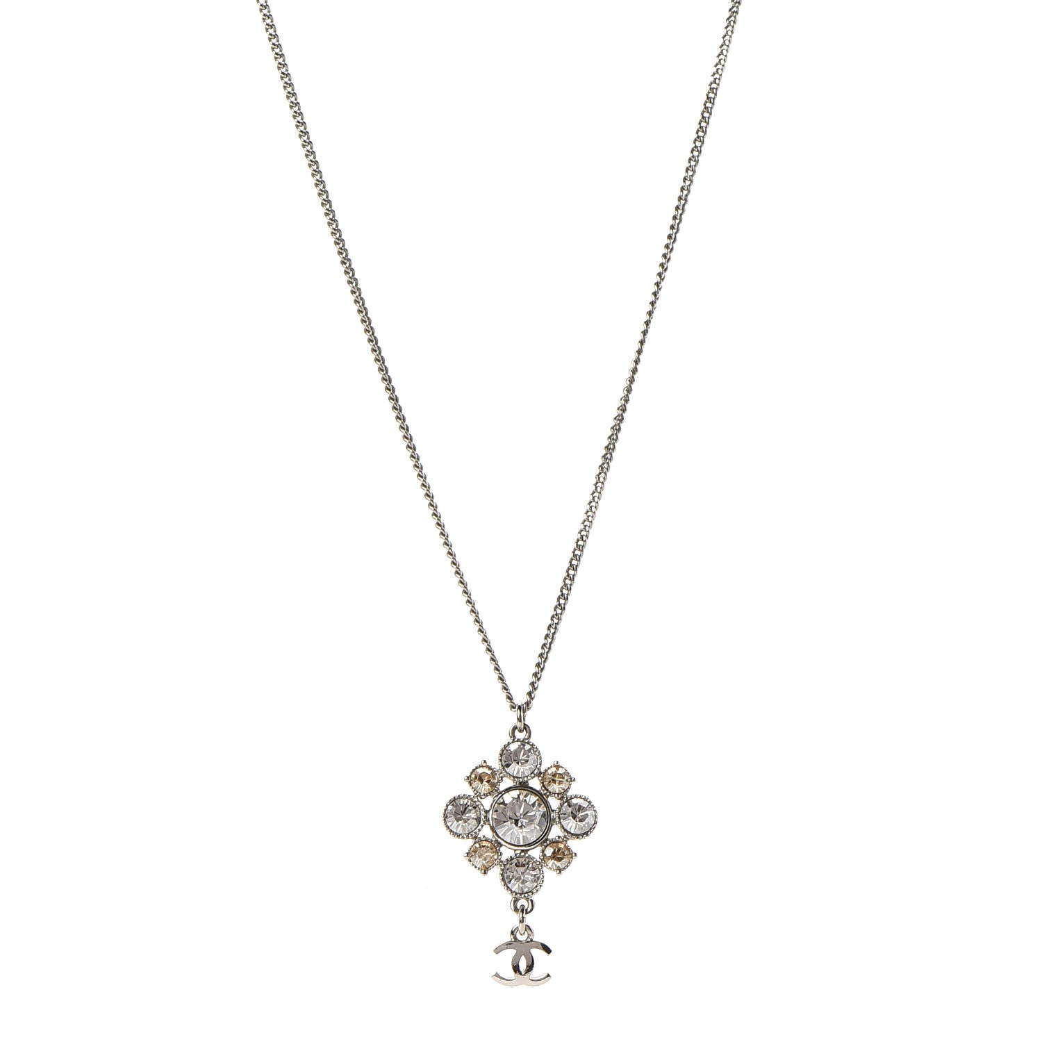 Chanel Crystal CC Pendant Necklace Silver 1 of 6