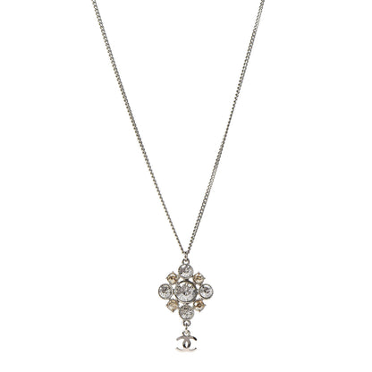 Chanel Crystal CC Pendant Necklace Silver 1 of 6
