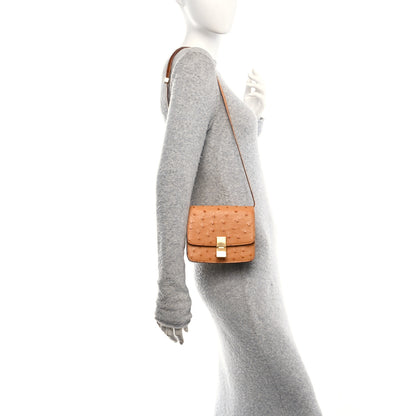 Celine Ostrich Small Classic Box Flap Bag Camel 2 of 16