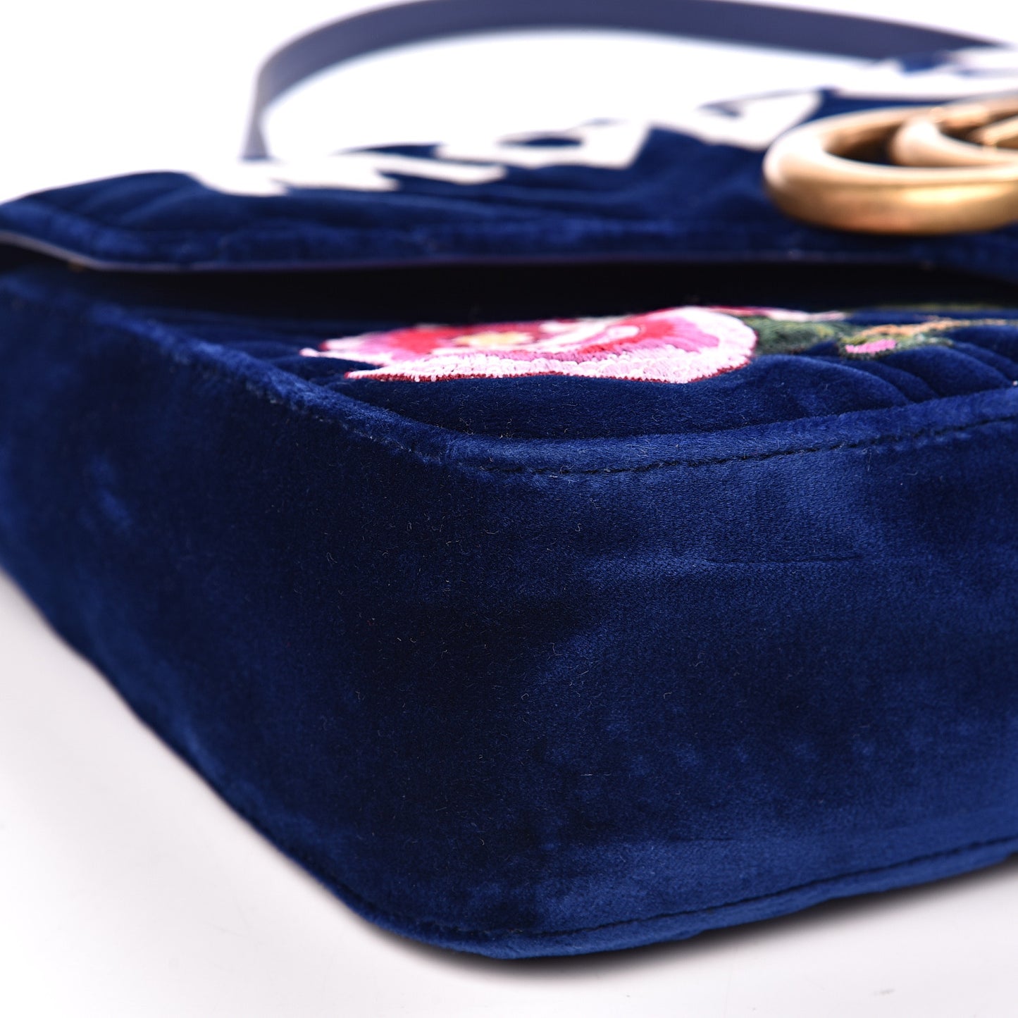 Velvet Matelasse Modern Embroidered Medium GG Marmont Shoulder Bag Cobalt