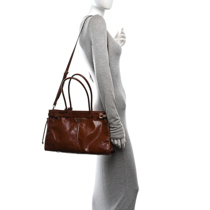 Prada Glossy Calfskin Triangle Large Bonnie Shoulder Bag Palissandro 2 of 10