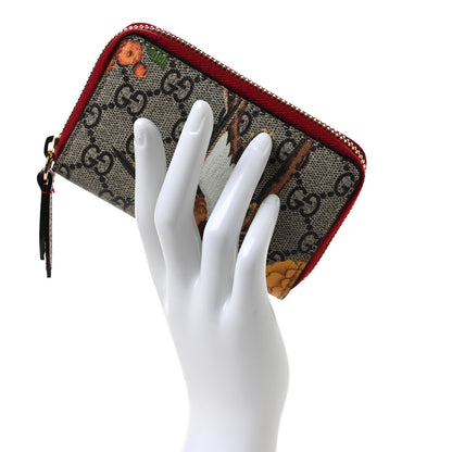 Gucci GG Supreme Monogram Tian Zip Around Card Case Wallet Beige Multicolor Red 3 of 7