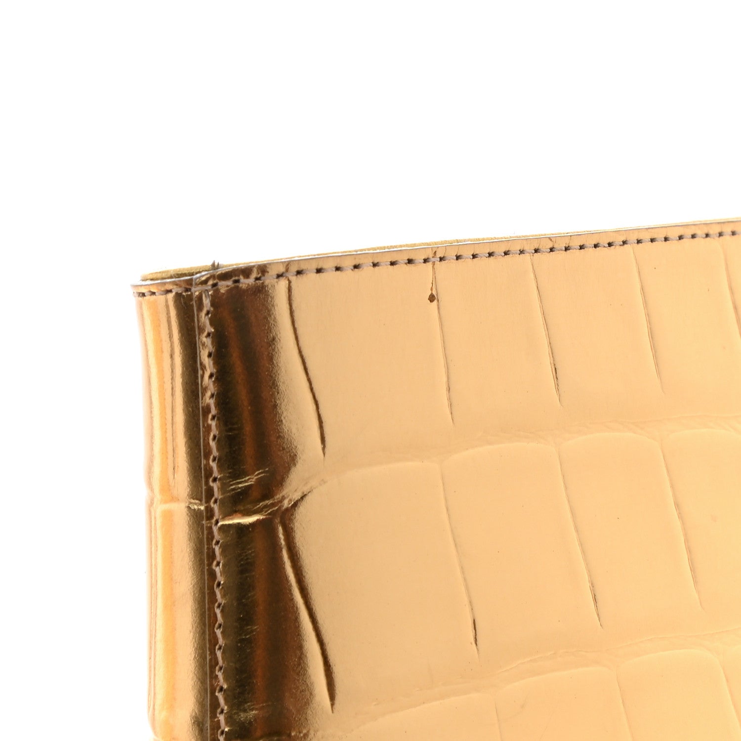 Chanel Calfskin Crocodile Embossed Cap Toe Ankle Boots 39 Gold 10 of 13