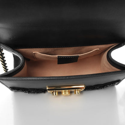 Gucci Calfskin Crystal Snake Embroidered Small Padlock Shoulder Bag Black 6 of 9