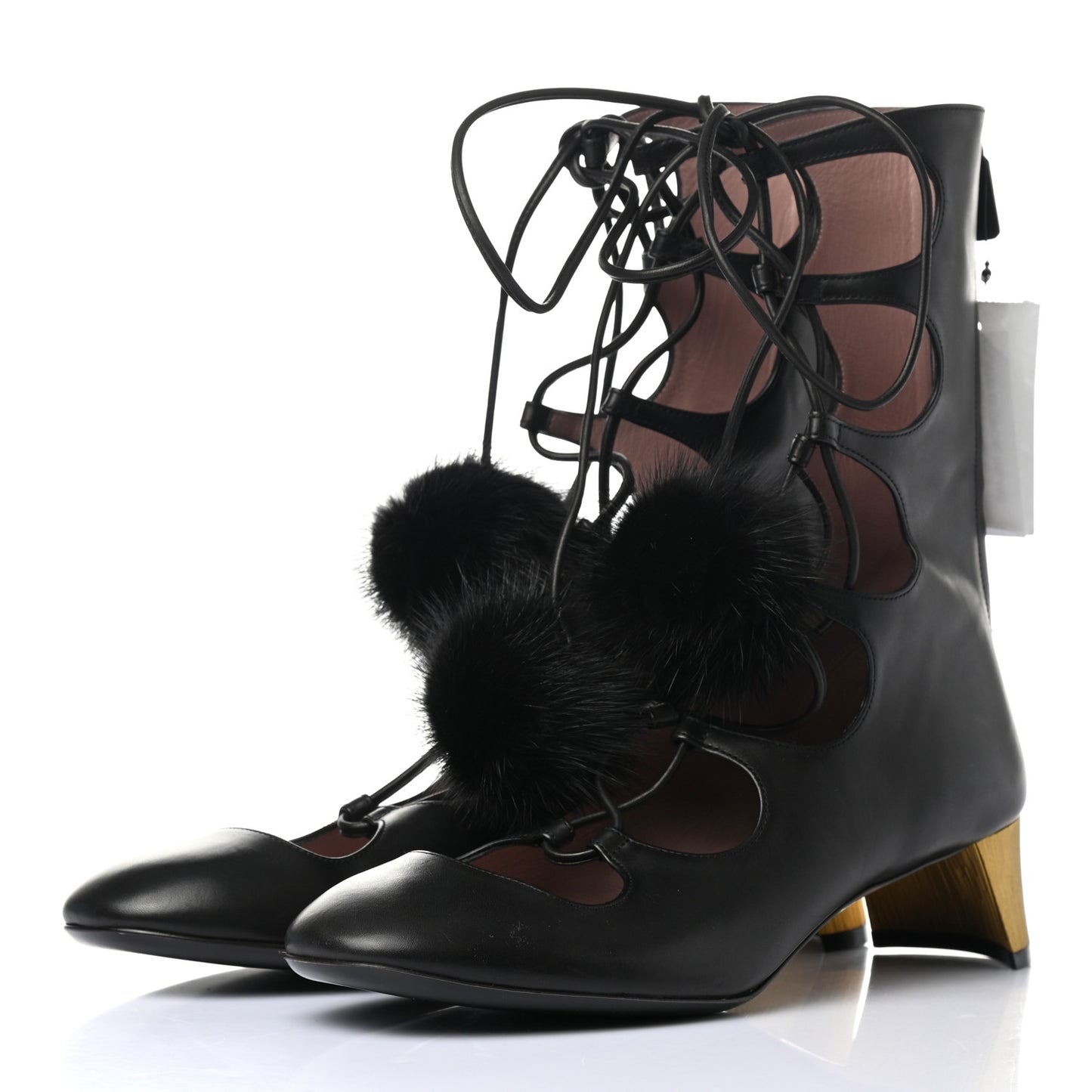 Calfskin Heloise Lace Up Ankle Boots 38.5 Black