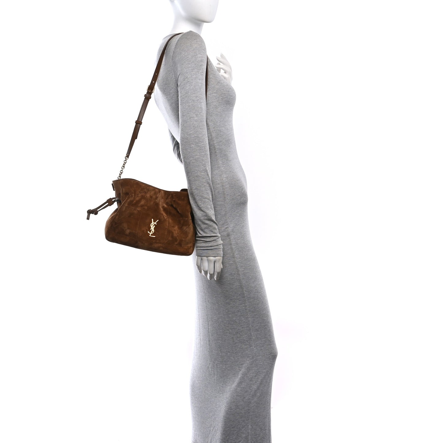 Suede Monogram Medium Jamie Shoulder Pouch Bag Caramel Cognac