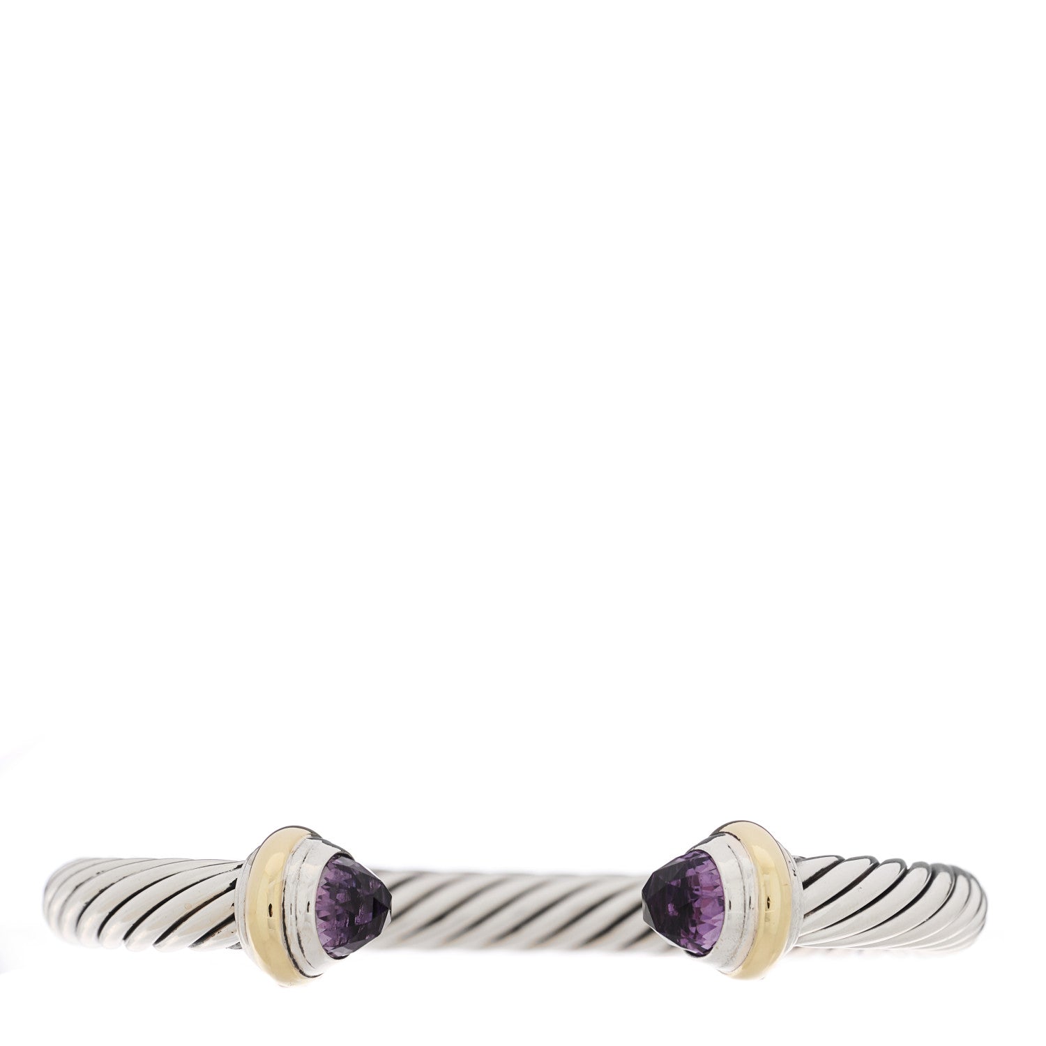 David Yurman Sterling Silver 14K Yellow Gold Amethyst 7mm Cable Classics Bracelet 1 of 3