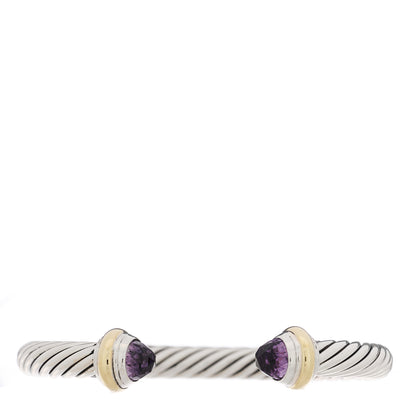 David Yurman Sterling Silver 14K Yellow Gold Amethyst 7mm Cable Classics Bracelet 1 of 3