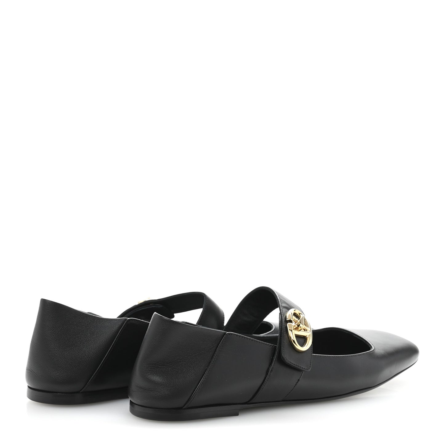 Calfskin VLogo Locker Mary Jane Ballerina Flats 39 Black