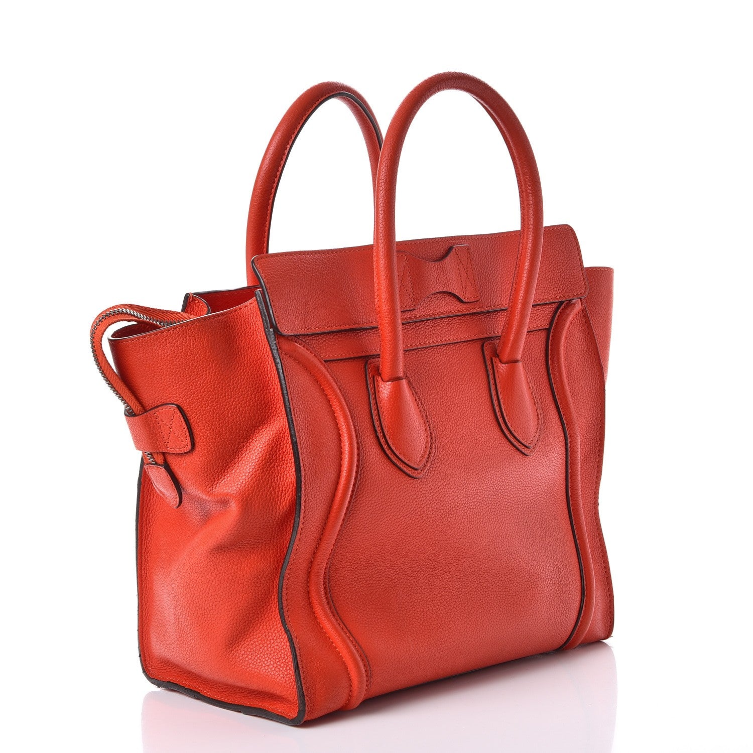 Celine Drummed Calfskin Mini Luggage Vermillion 3 of 16