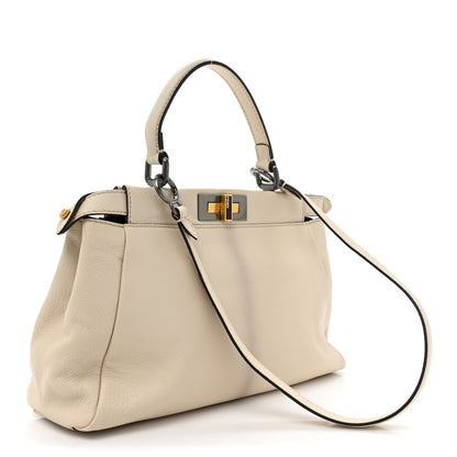 Fendi Goatskin Zucca Medium Peekaboo Iconic Satchel White Tobacco 3 of 9