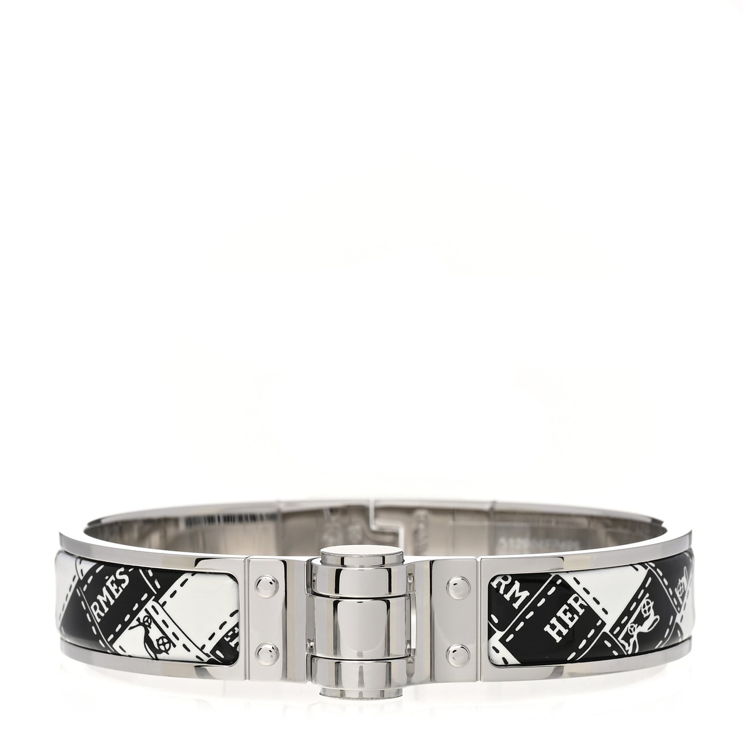 Enamel Printed Bolduc au Carre Hinged Bracelet Black White