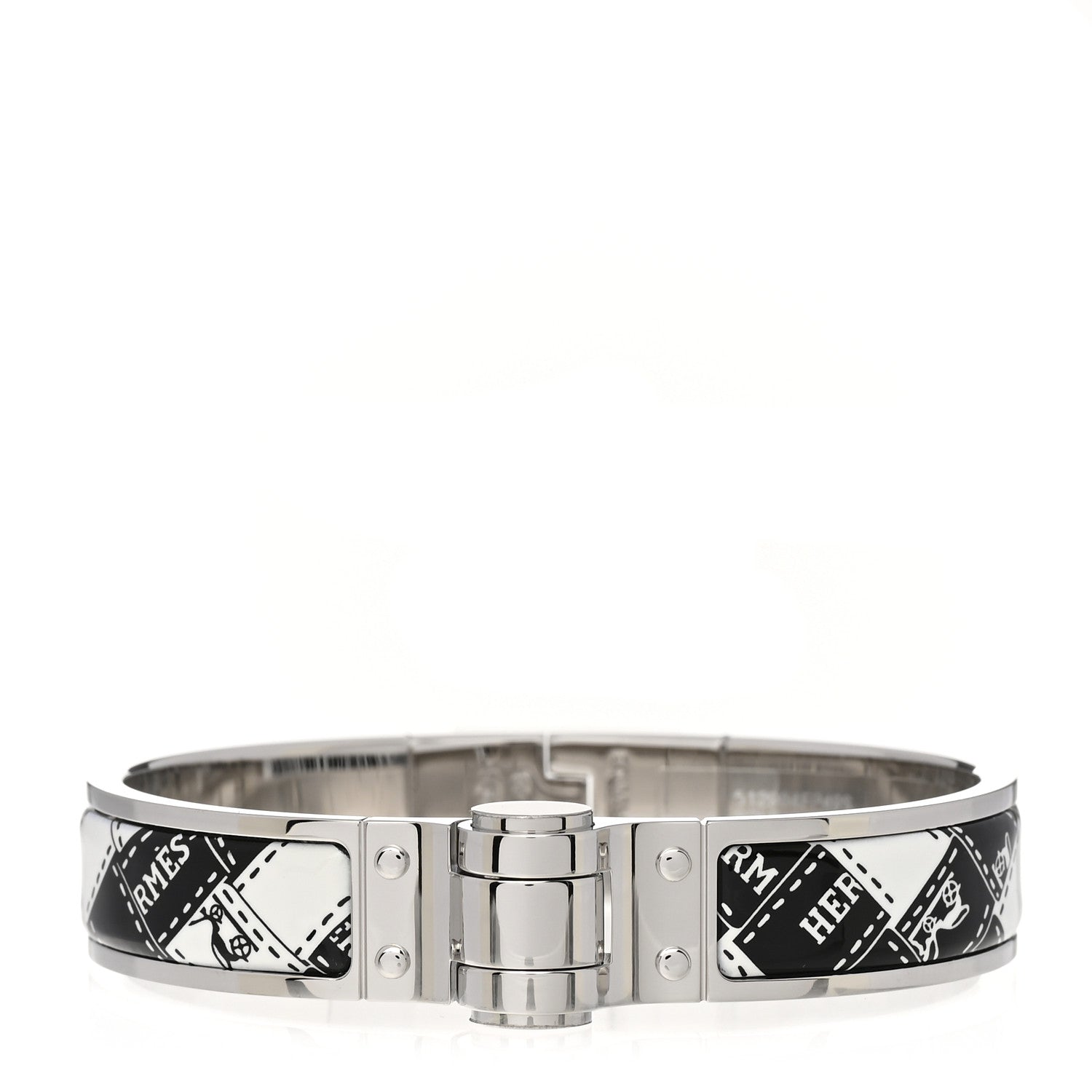 Hermes Enamel Printed Bolduc au Carre Hinged Bracelet Black White 1 of 3
