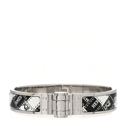 Hermes Enamel Printed Bolduc au Carre Hinged Bracelet Black White 1 of 3
