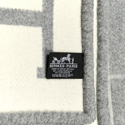 Hermes Wool Cashmere Avalon III Blanket Ecru Gris Clair 3 of 3