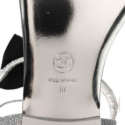 Chanel Fabric Grosgrain Pearl Crystal Thong Sandals 40 Silver Black 8 of 11