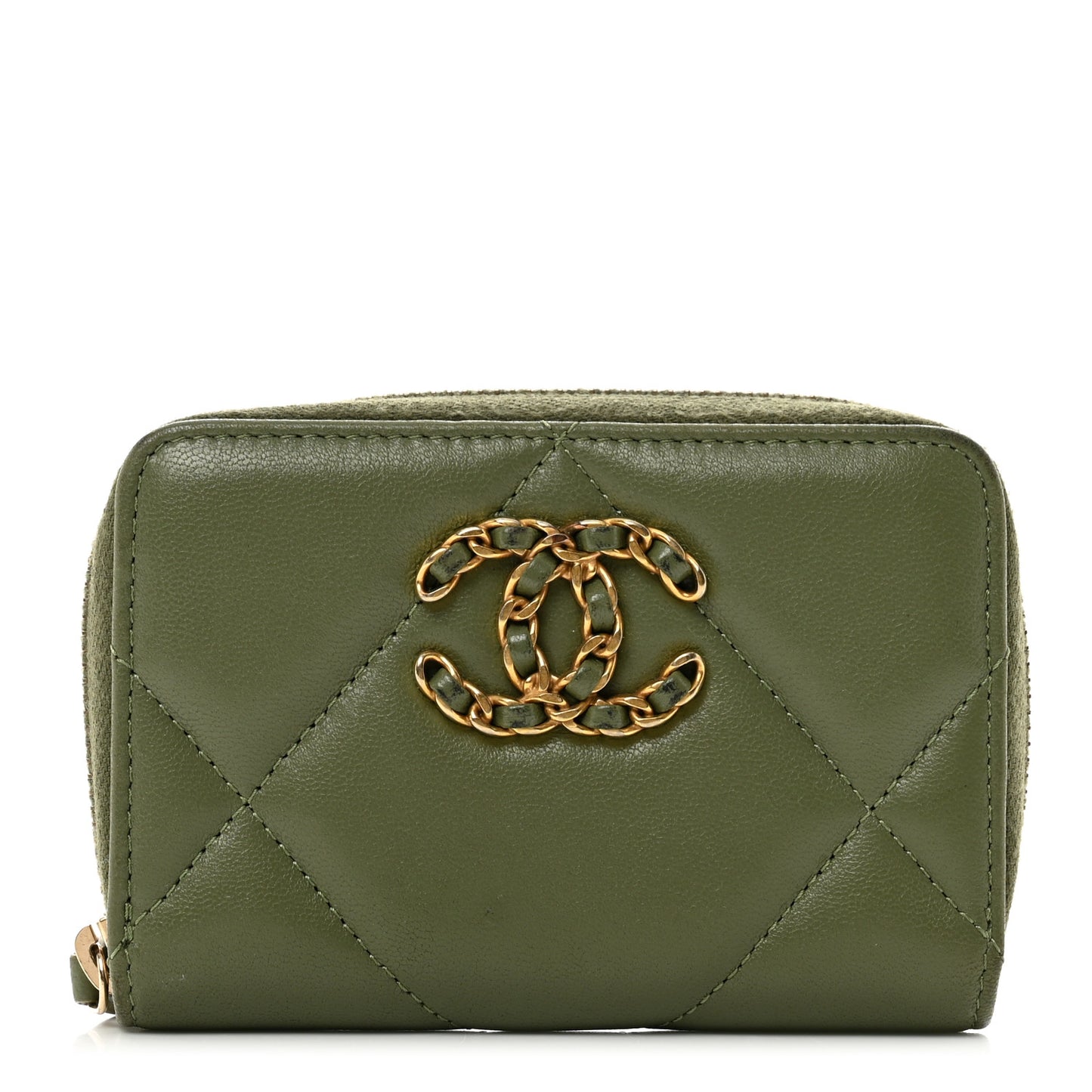 Lambskin Quilted 19 Zip Around Coin Purse Wallet Green