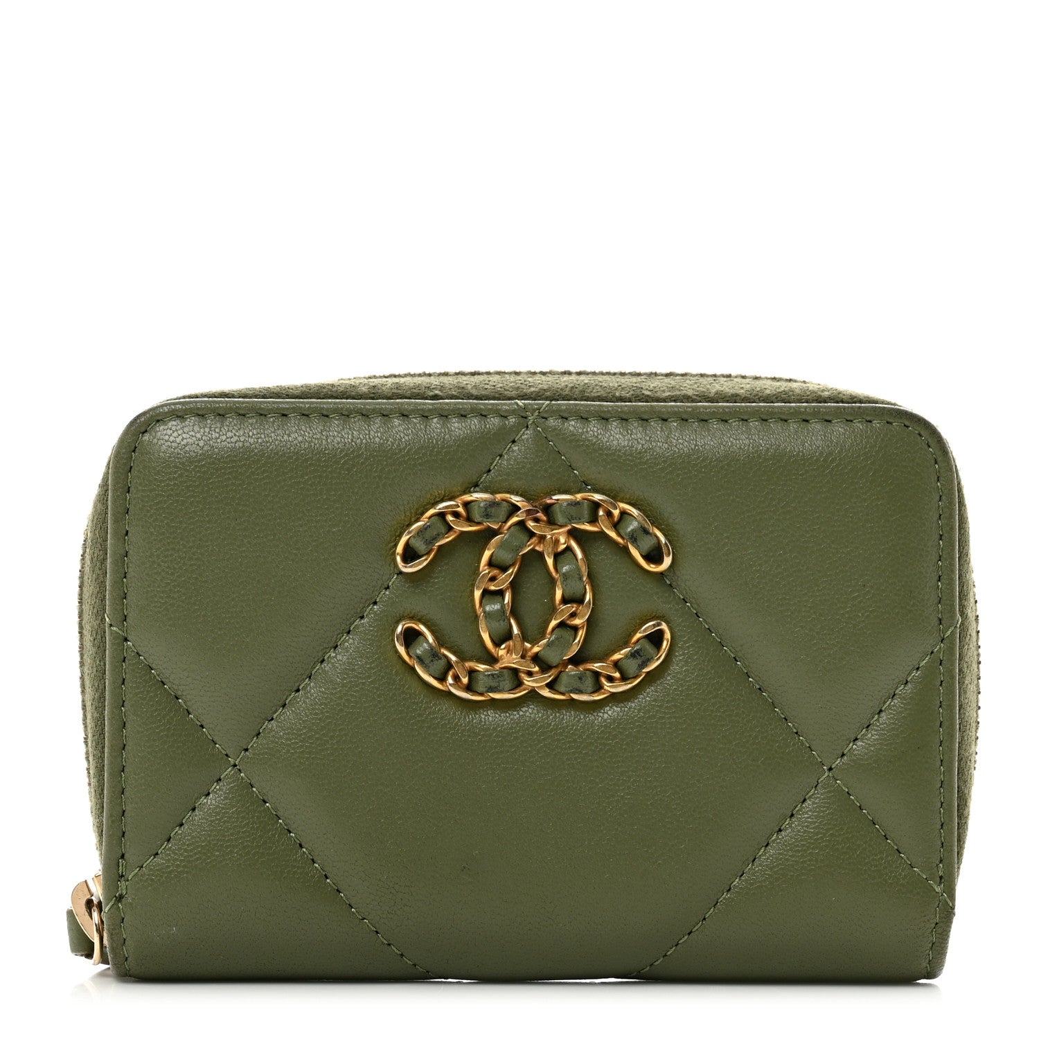 Chanel Lambskin Quilted 19 Zip Around Coin Purse Wallet Green 1 of 9