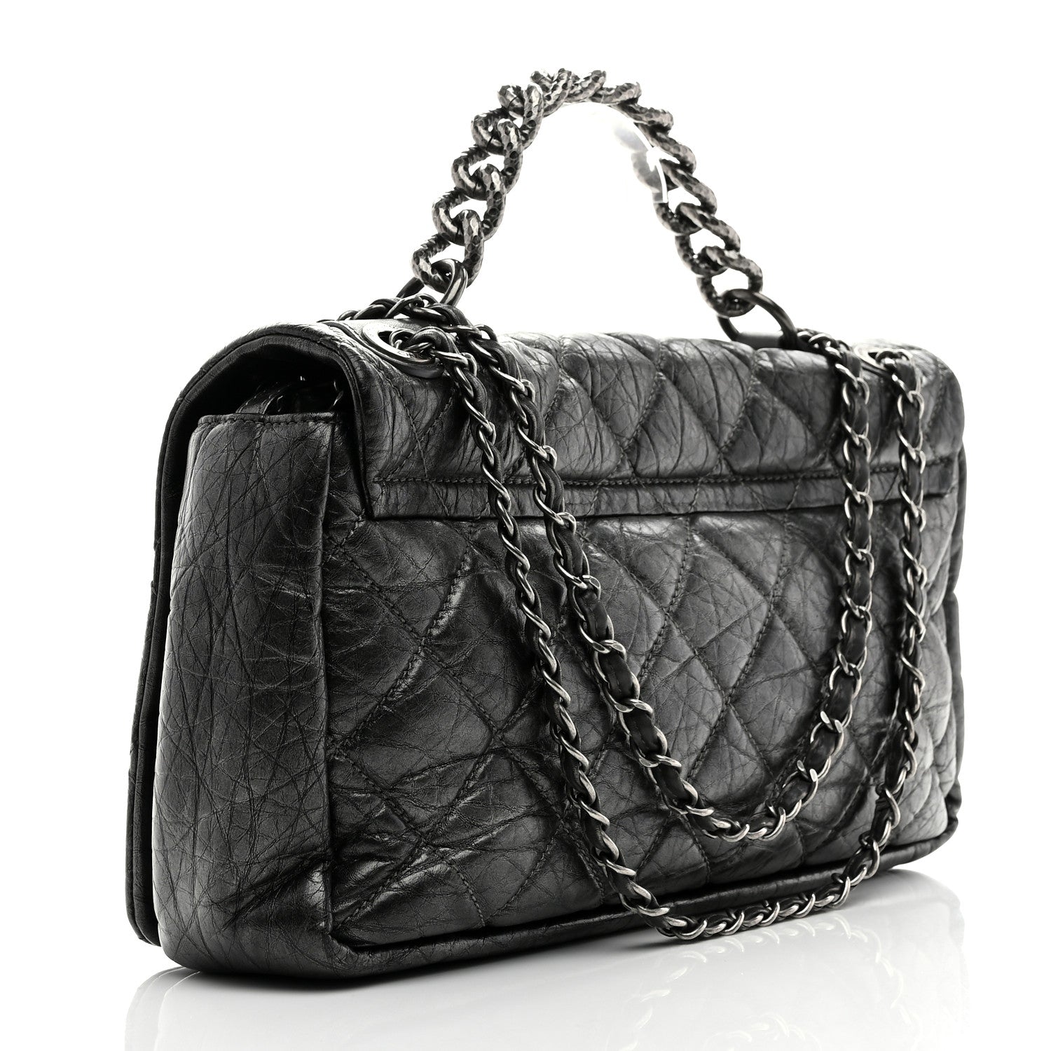 Chanel Aged Calfskin Quilted Medium Pondichery Flap Dark Grey 3 of 10