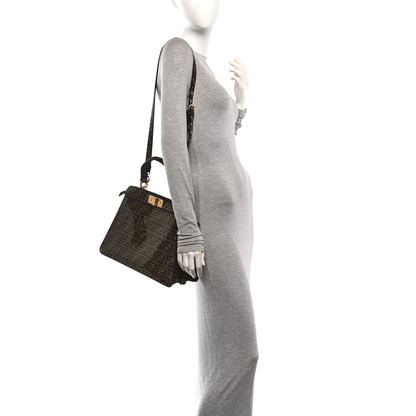Fendi Fabric Jacquard Paillettes Vitello Seta FF 1974 Medium Peekaboo I SEE U Satchel Tobacco Moro 2 of 9