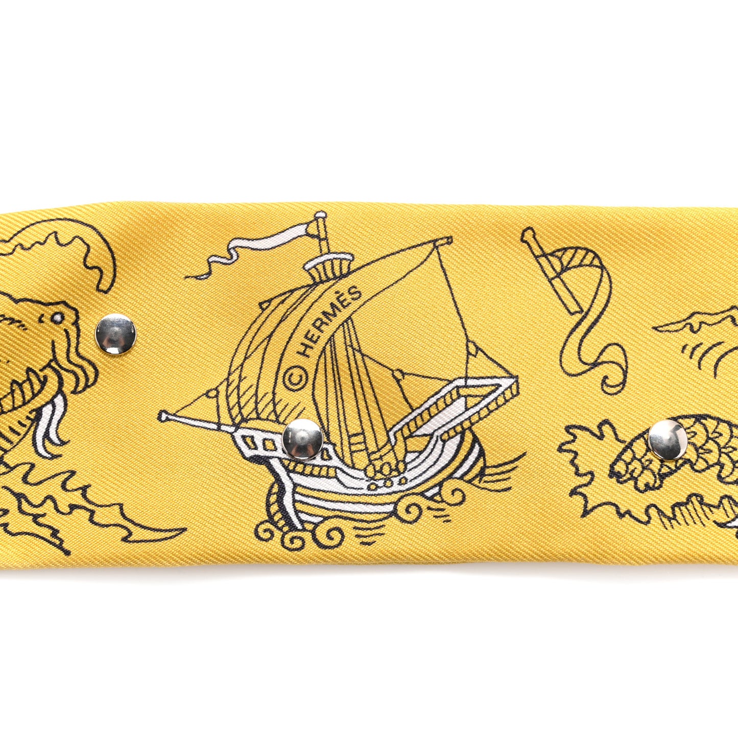Silk Studded Tatouages Marins Bandana Twilly Blanc Jaune Paille Noir