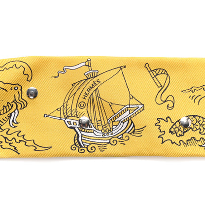Hermes Silk Studded Tatouages Marins Bandana Twilly Blanc Jaune Paille Noir 3 of 5