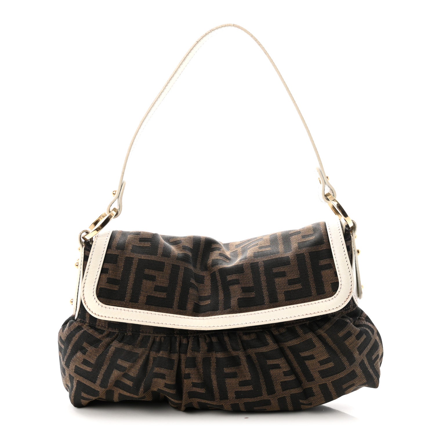 Fendi Zucca Cuoio Lucido Small Chef Shoulder Bag Tobacco White 1 of 9