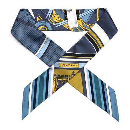 Hermes Silk Washington's Carriage Detail Twilly Gris Bleu Jean Jaune 1 of 4