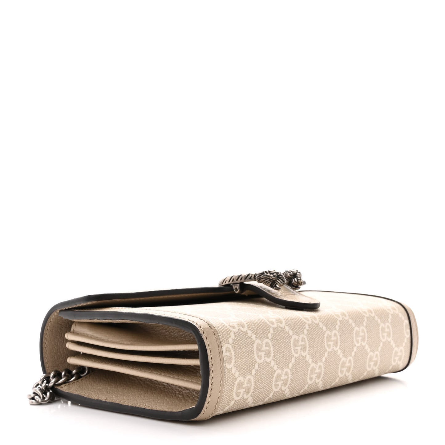 GG Supreme Monogram Textured Dollar Calfskin Mini Dionysus Chain Wallet Beige Mystic White Oatmeal