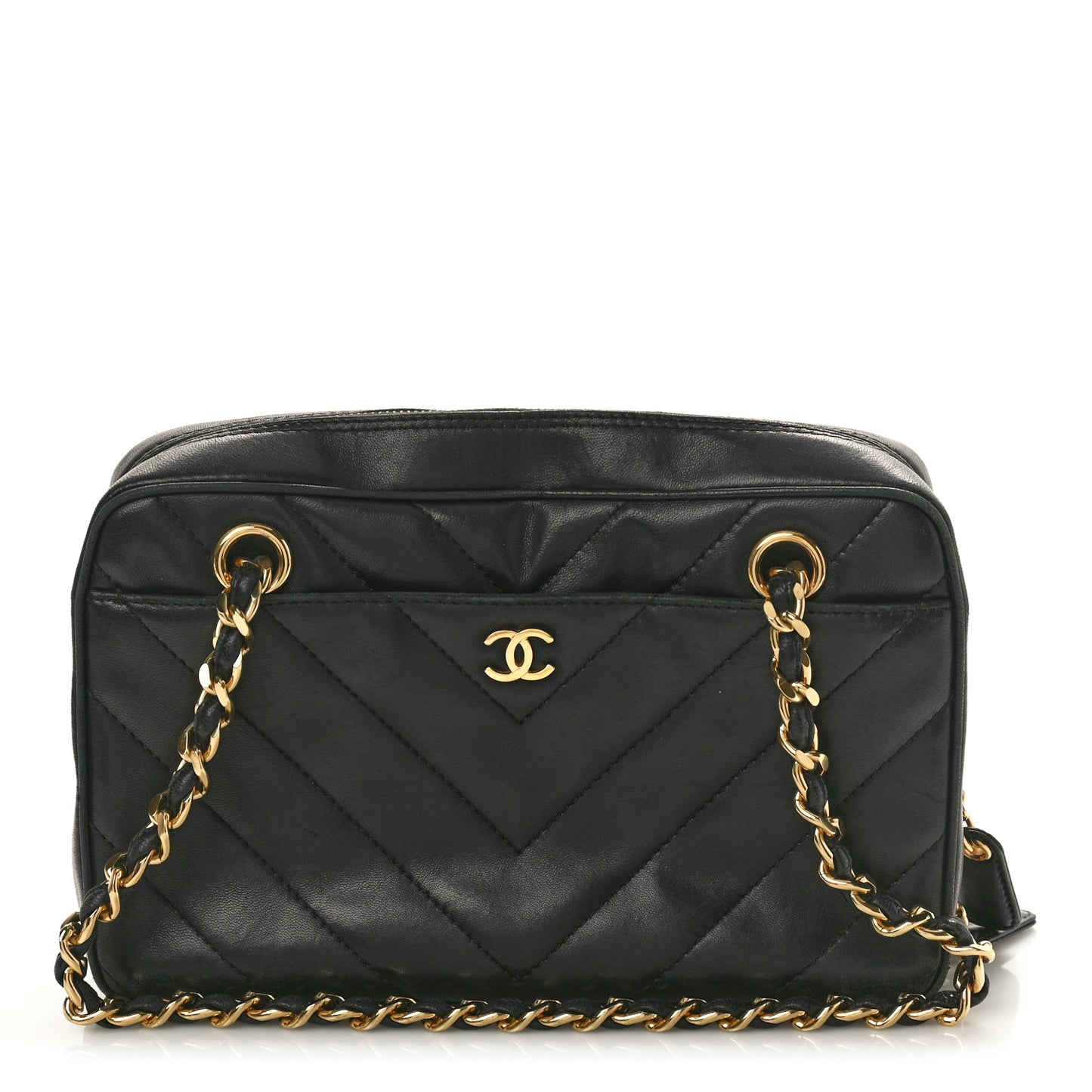Lambskin Chevron Quilted Camera Case Black