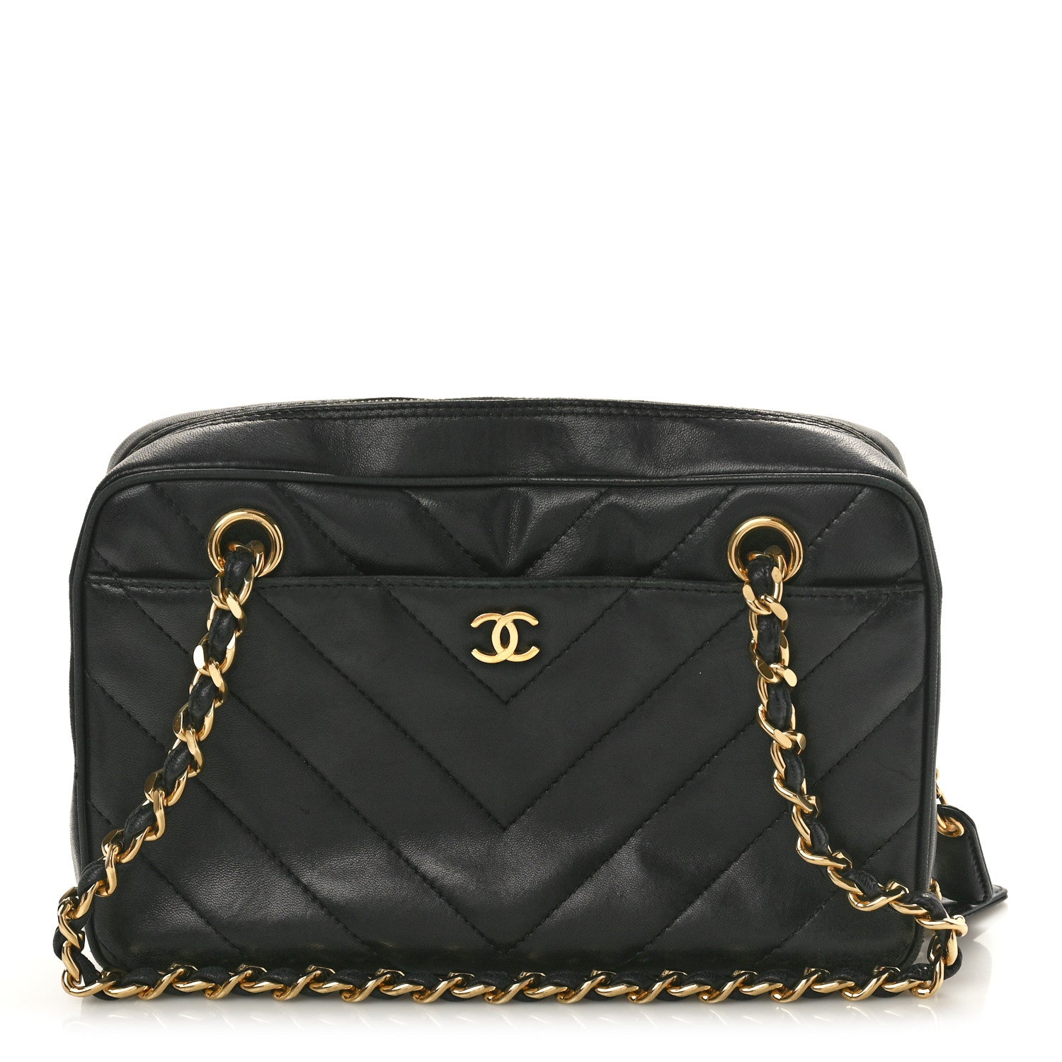 Chanel Lambskin Chevron Quilted Camera Case Black 1 of 10