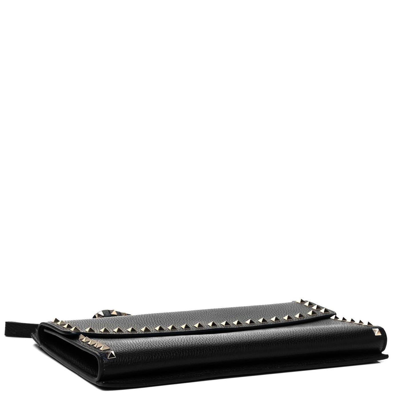 Pebbled Calfskin Large Rockstud Wristlet Clutch Black